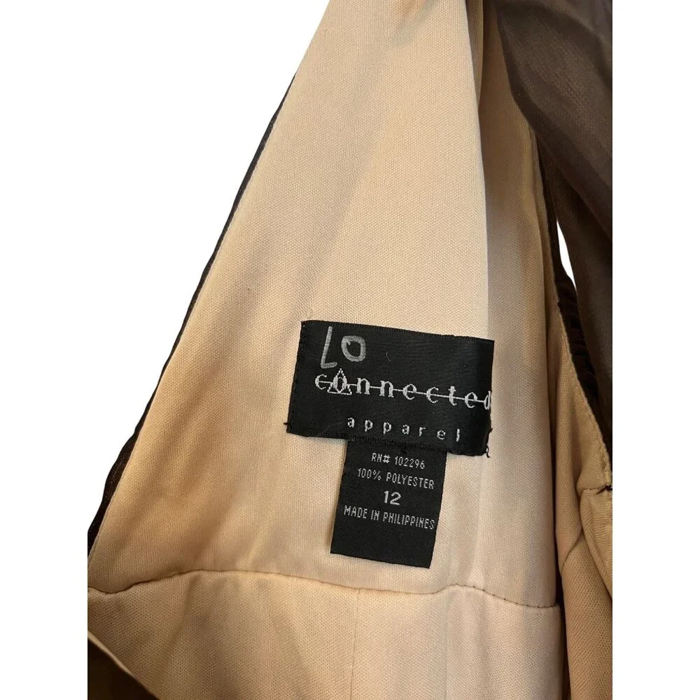 Connected Apparel Brown Sleeveless V-Neck Ruched Bodice Chiffon Dress Size 12 - Picture 4 of 5